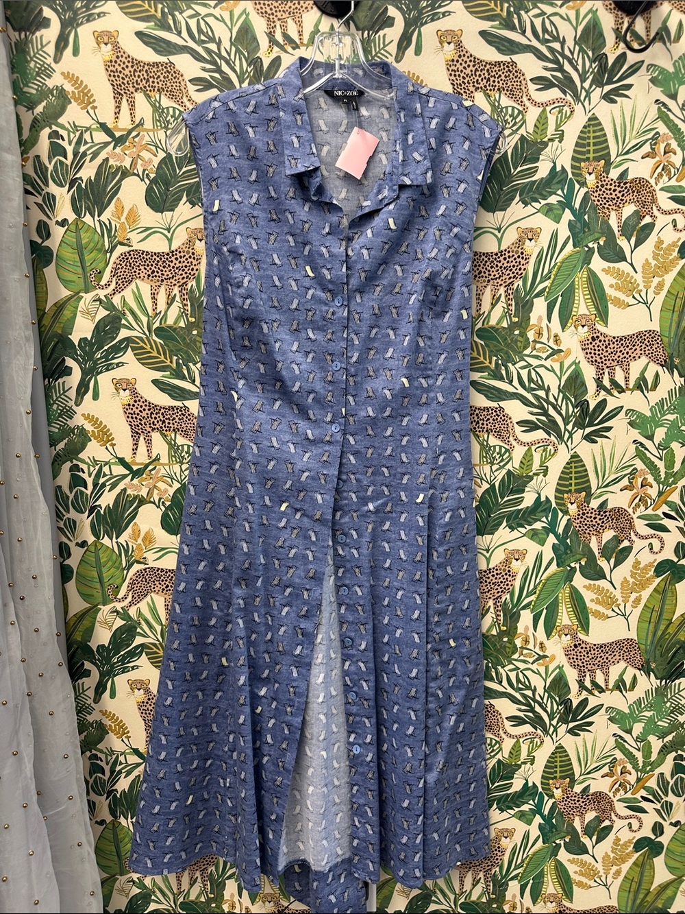 Nic+Zoe beach chair Blue Sleeveless Button-Front Dress PL